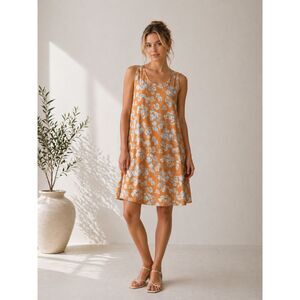 LOFT Orange Floral Swing Dress Petite SP Boho Sundress Sleeveless A-Line